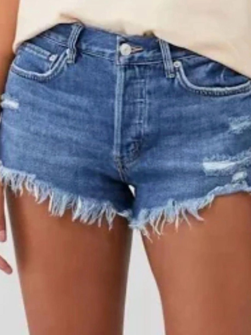 We The Free Distressed High-Rise Denim Cutoff Shorts - Blue